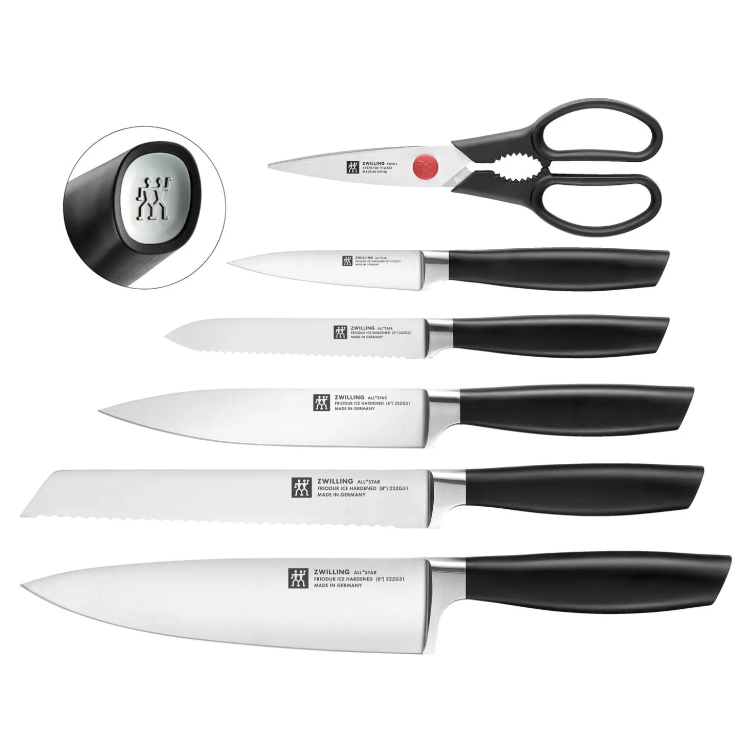 7-pcs, Bloc de couteaux, Argent, Blanc