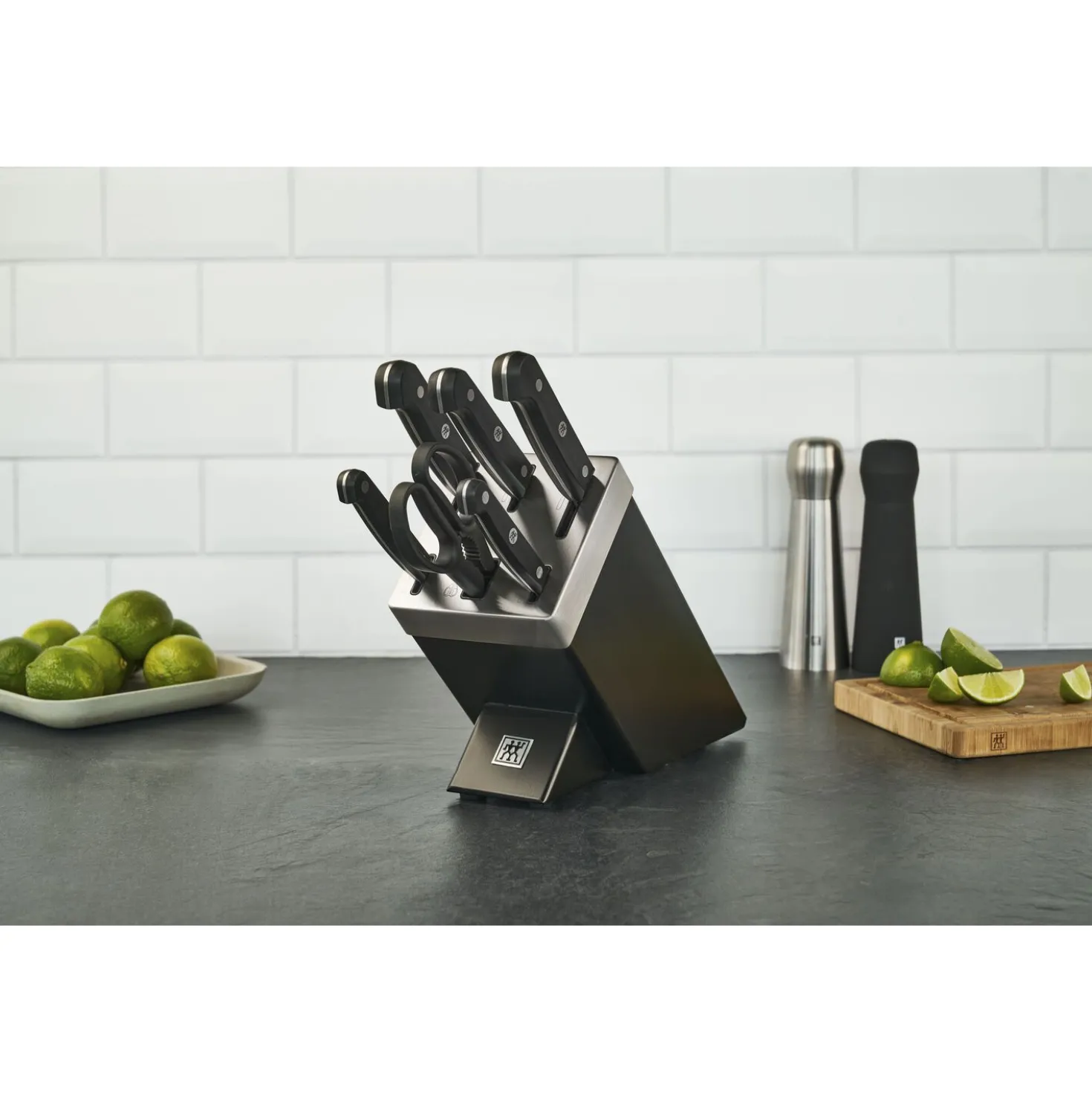 7-pcs, Bloc de couteaux, Noir mat