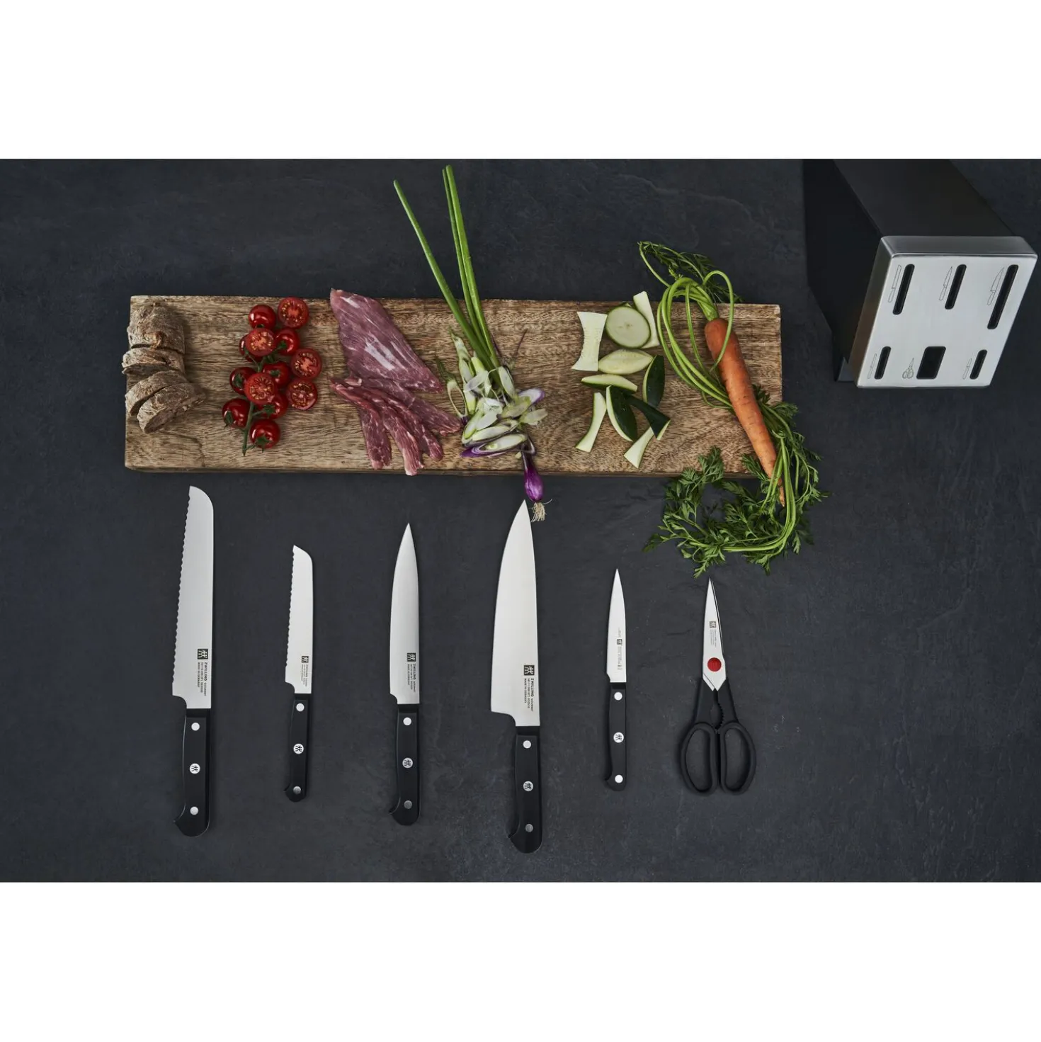 7-pcs, Bloc de couteaux, Noir mat