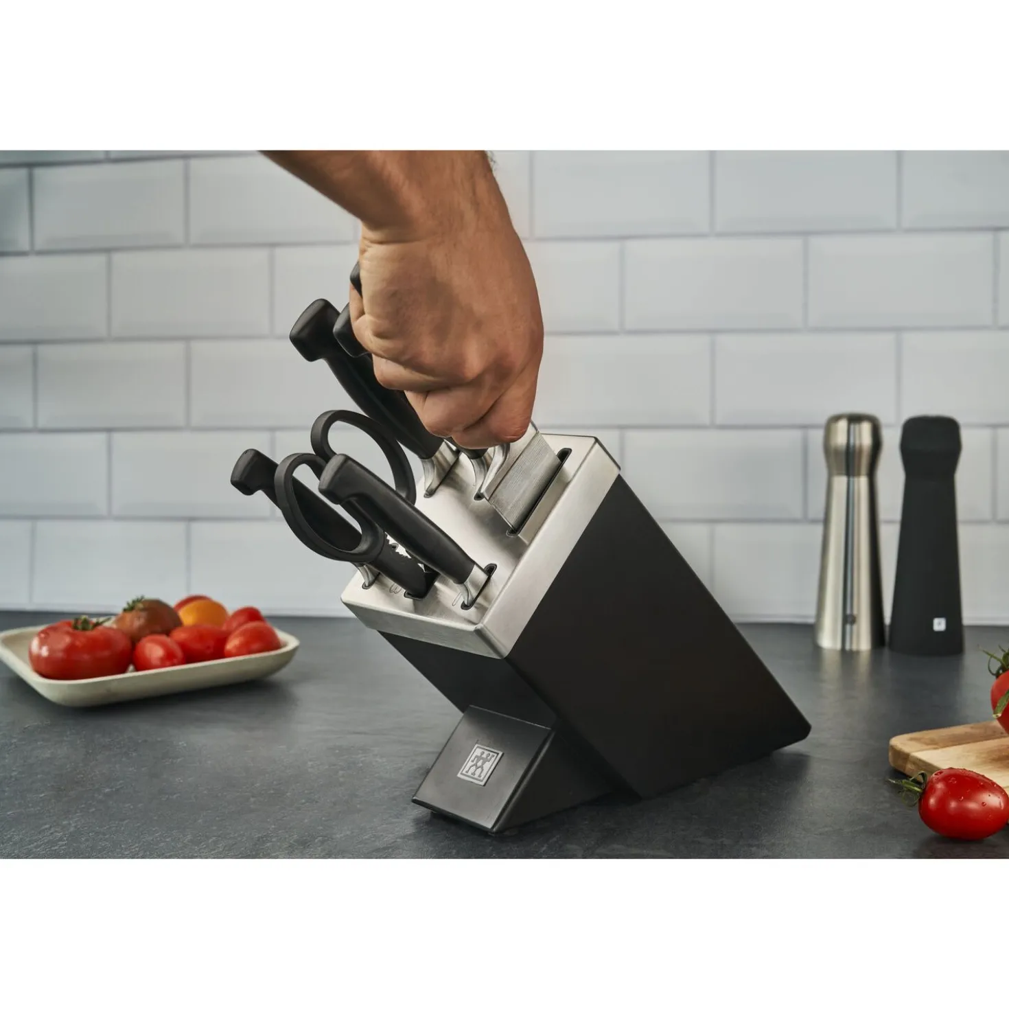 7-pcs, Bloc de couteaux, Noir mat