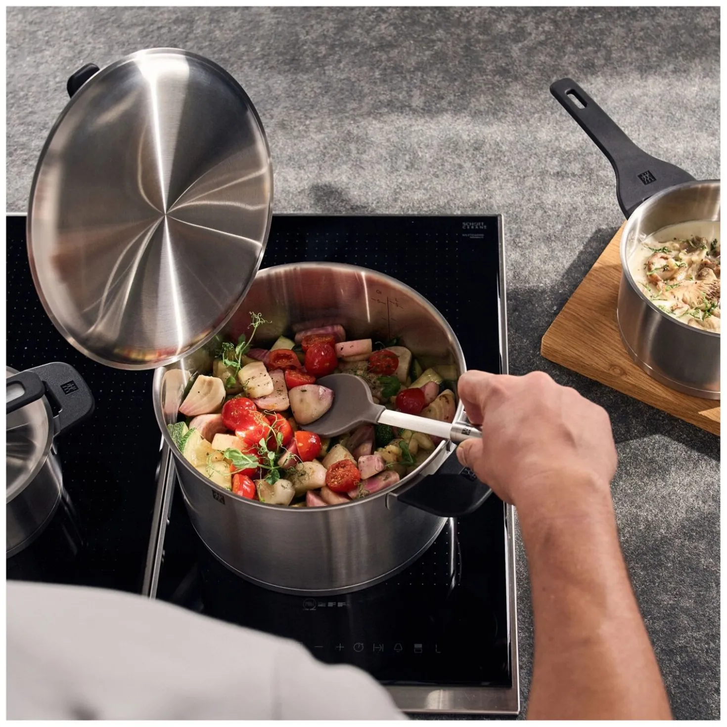 5-pcs, Set de casseroles, Argent