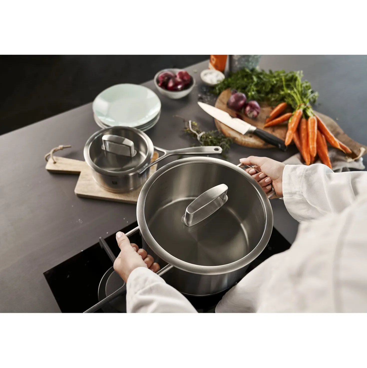 5-pcs, Set de casseroles, Argent