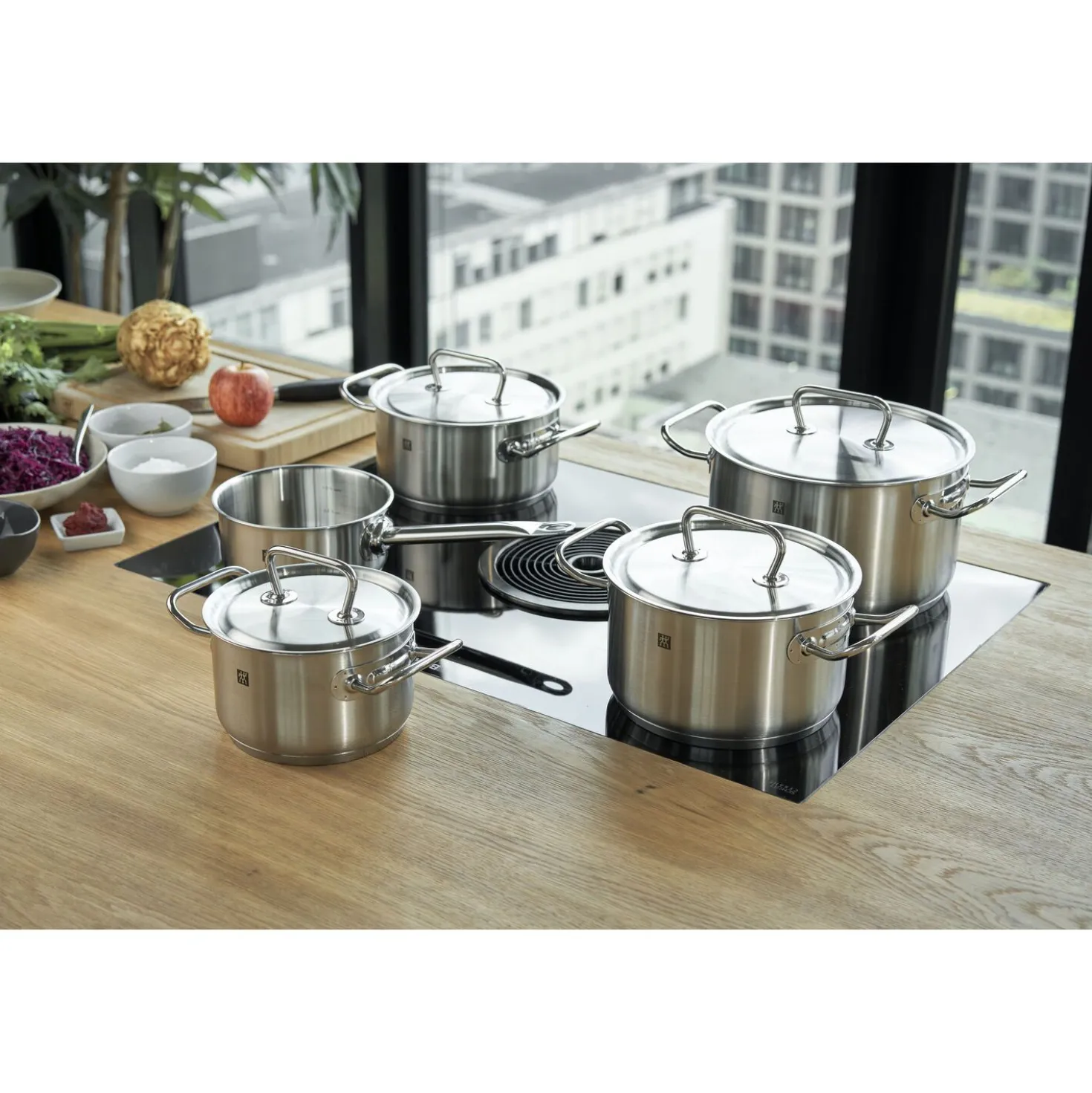 5-pcs, Set de casseroles, Argent