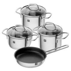 4-pcs, Set de casseroles et poêles, Argent
