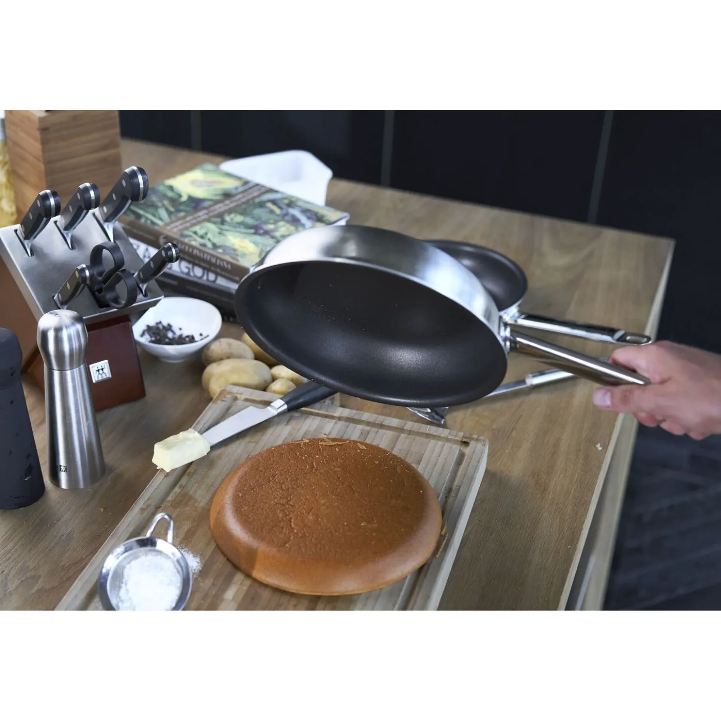 Poêle 26 cm, Inox 18/10, Noir argenté