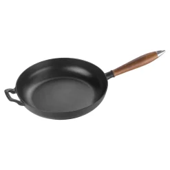 Poêle avec poignée en bois 28 cm, Fonte, Noir mat