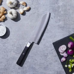 Santoku 18 cm, Brun, Tranchant lisse