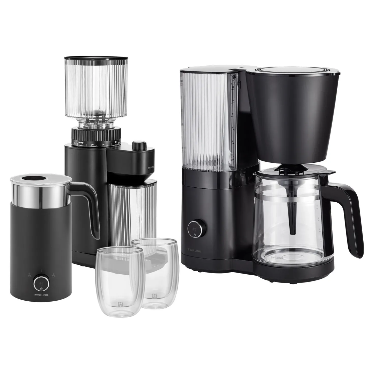 Set autour du café, 5-pcs. /200/400 ml/ 1.5 l, noir mat, Verre / Plastique