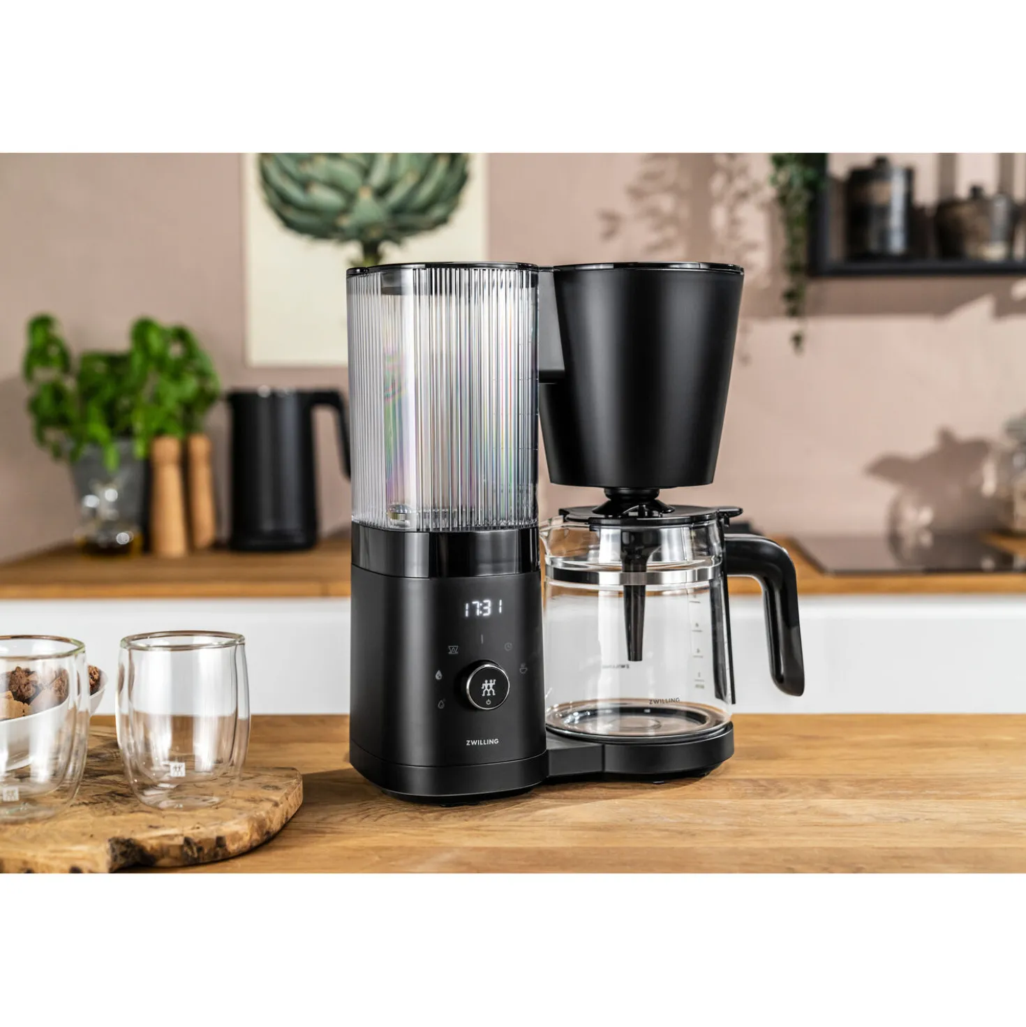 Set autour du café, 5-pcs. /200/400 ml/ 1.5 l, noir mat, Verre / Plastique