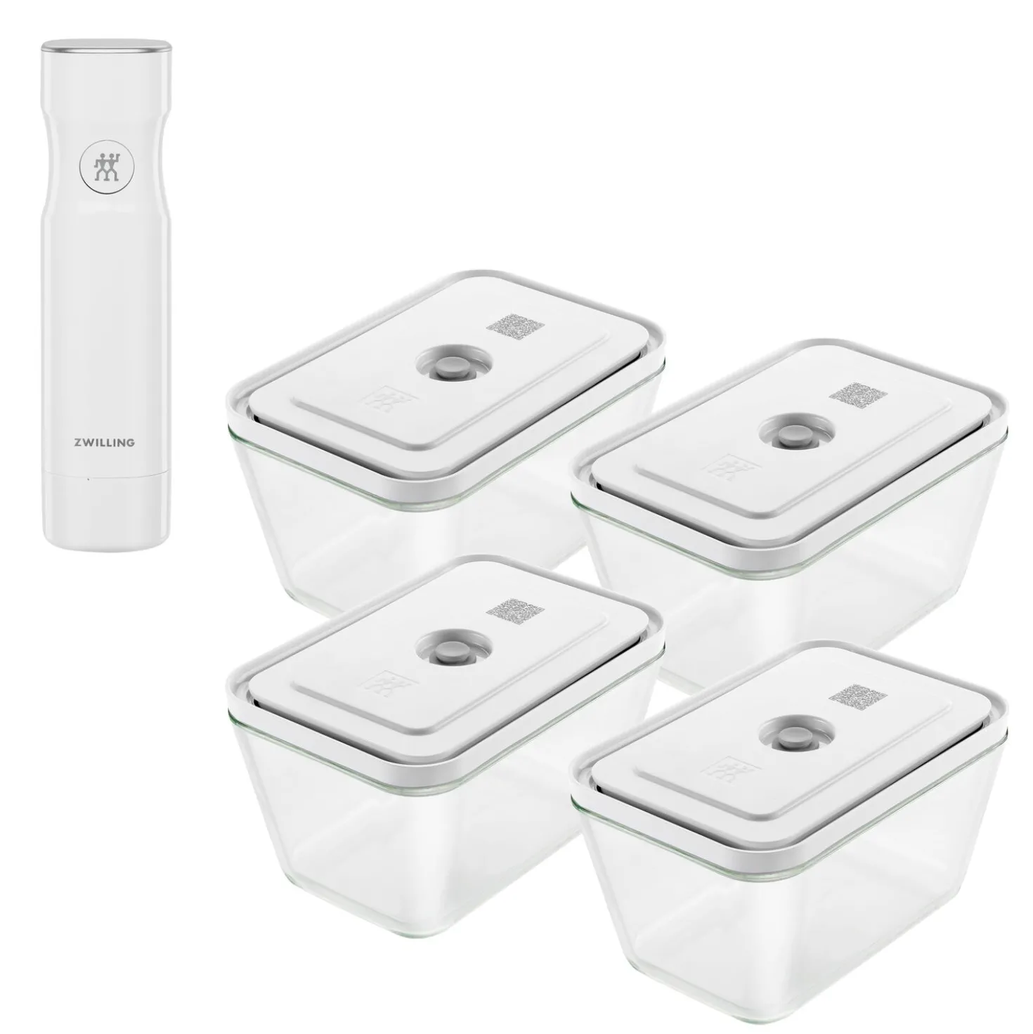 Set boîtes sous-vide & pompe, 5-pcs. /L, gris / blanc, Plastique / Verre