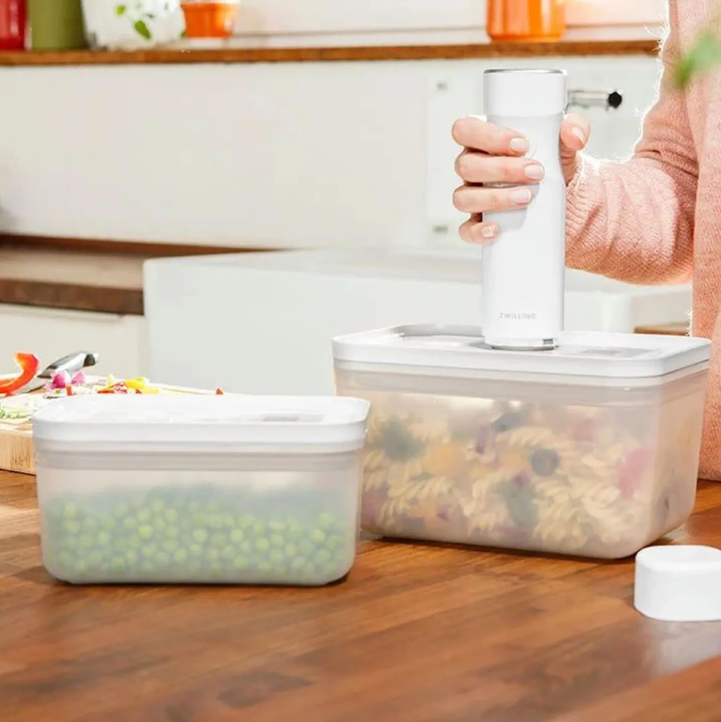 Set boîtes sous-vide & pompe, 5-pcs. /L, semi transparent-gris / blanc, Plastique
