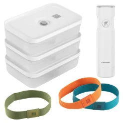 Set bo&icirc;tes sous-vide & pompe, 7-pcs. /L flat, semi transparent-gris / blanc, Plastique