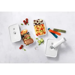 Set boîtes sous-vide & pompe, 7-pcs. /L flat, semi transparent-gris / blanc, Plastique