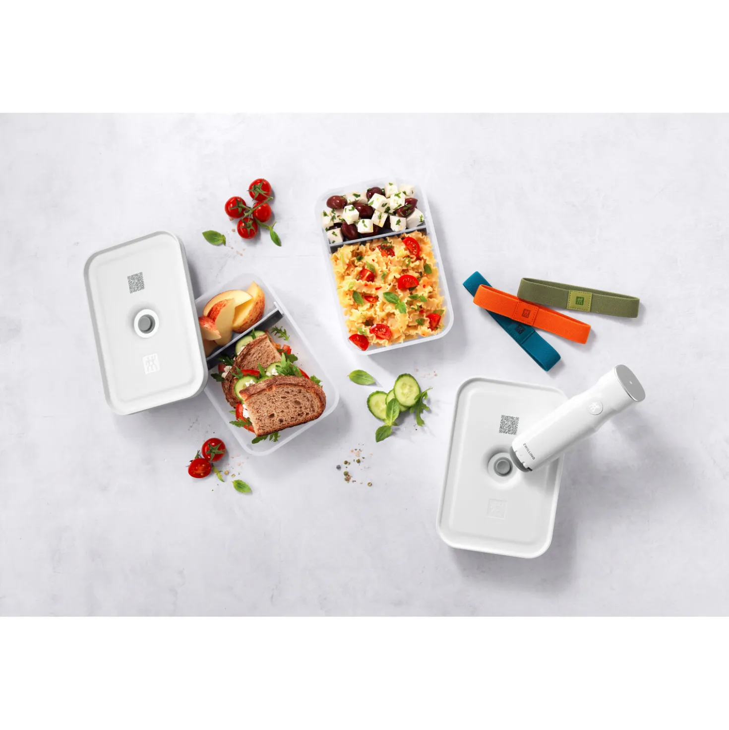 Set boîtes sous-vide & pompe, 7-pcs. /L flat, semi transparent-gris / blanc, Plastique