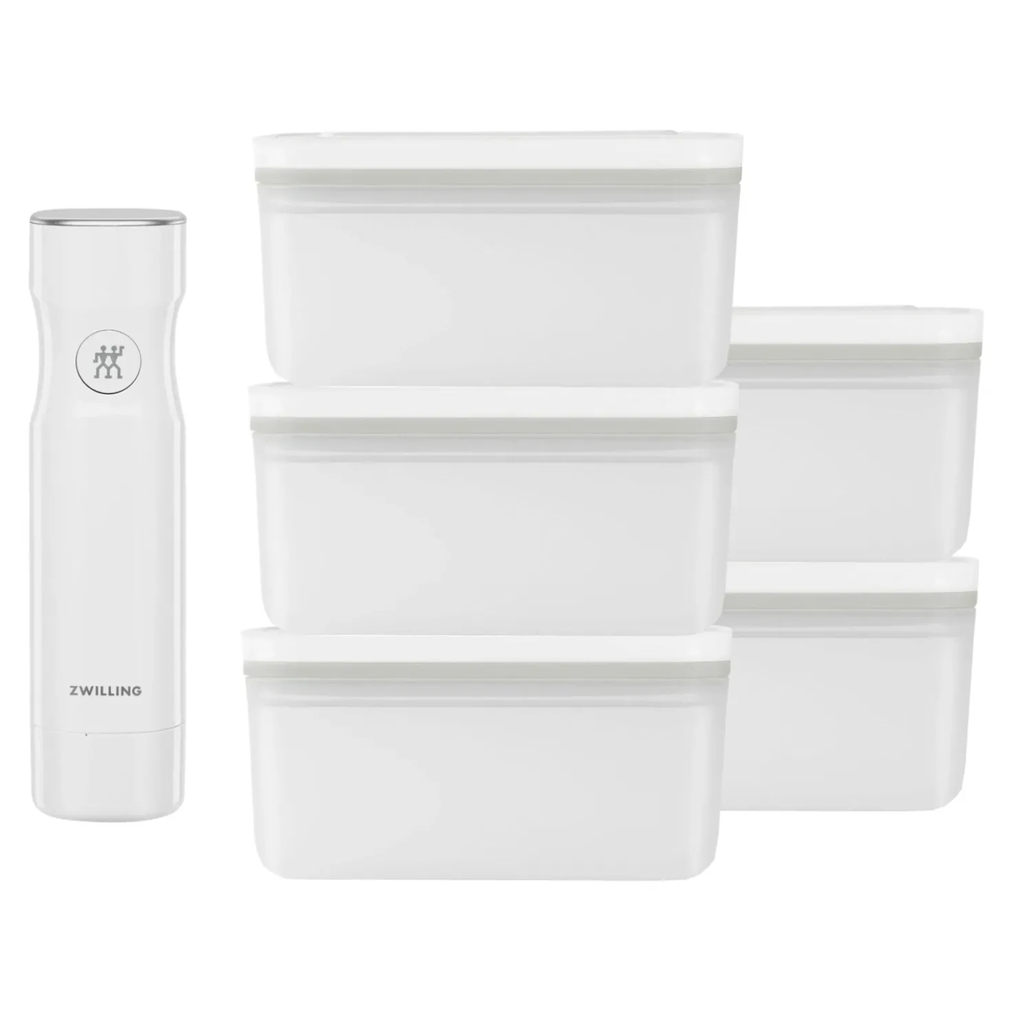 Set boîtes sous-vide & pompe, 6-pcs. /M, semi transparent-gris / blanc, Plastique