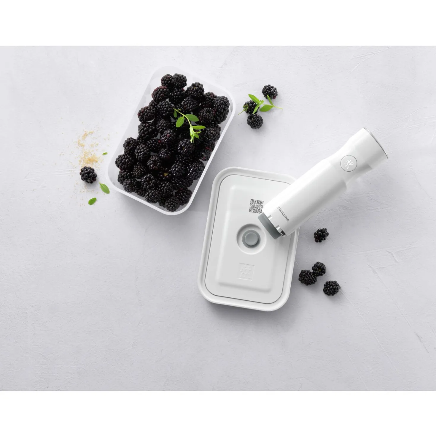 Set boîtes sous-vide & pompe, 6-pcs. /M, semi transparent-gris / blanc, Plastique