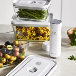 Set bo&icirc;tes sous-vide & pompe, 6-pcs. /M, gris / blanc, Verre / Plastique