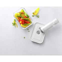 Set bo&icirc;tes sous-vide & pompe, 6-pcs. /M, gris / blanc, Verre / Plastique