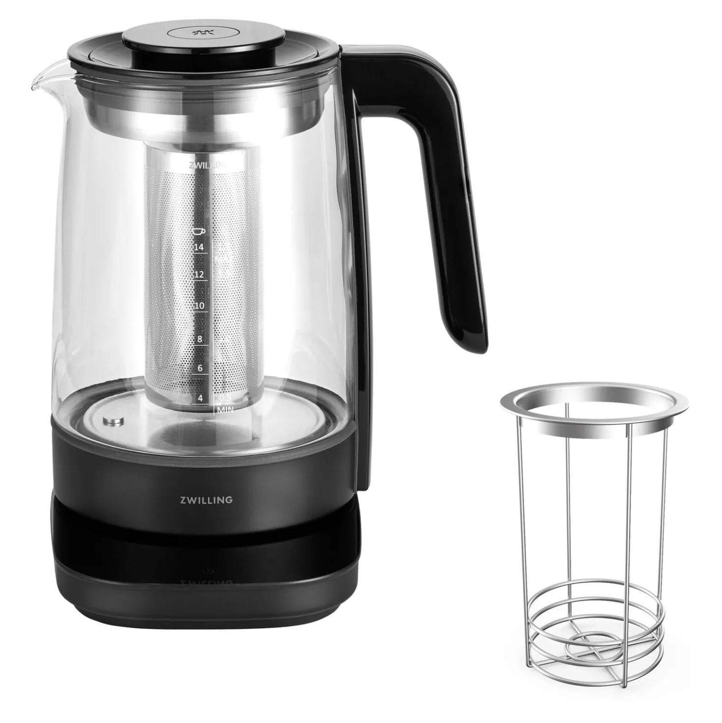 Set bouilloire Enfinigy avec insert chauffe biberon, 2-pcs. /1.7 l, noir mat / argent, Verre