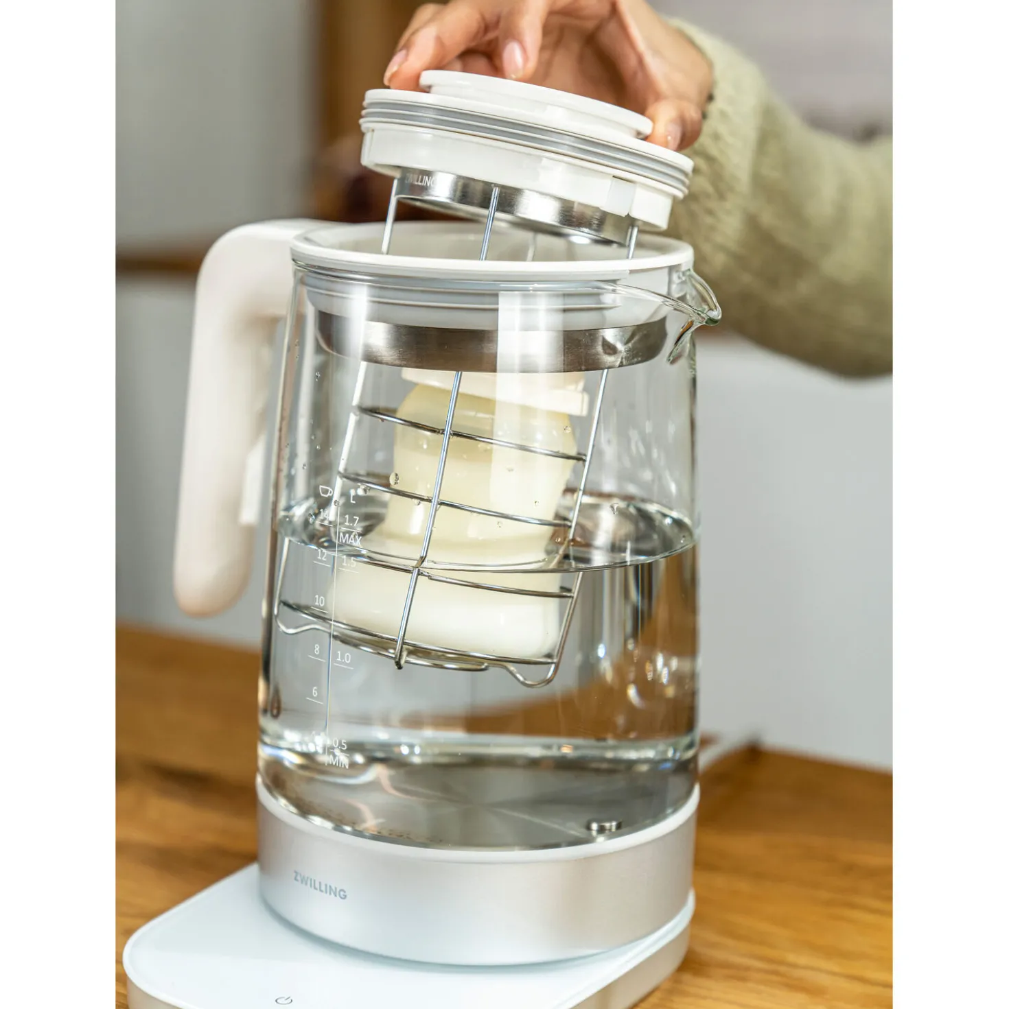 Set bouilloire Enfinigy avec insert chauffe biberon, 2-pcs. /1.7 l, noir mat / argent, Verre