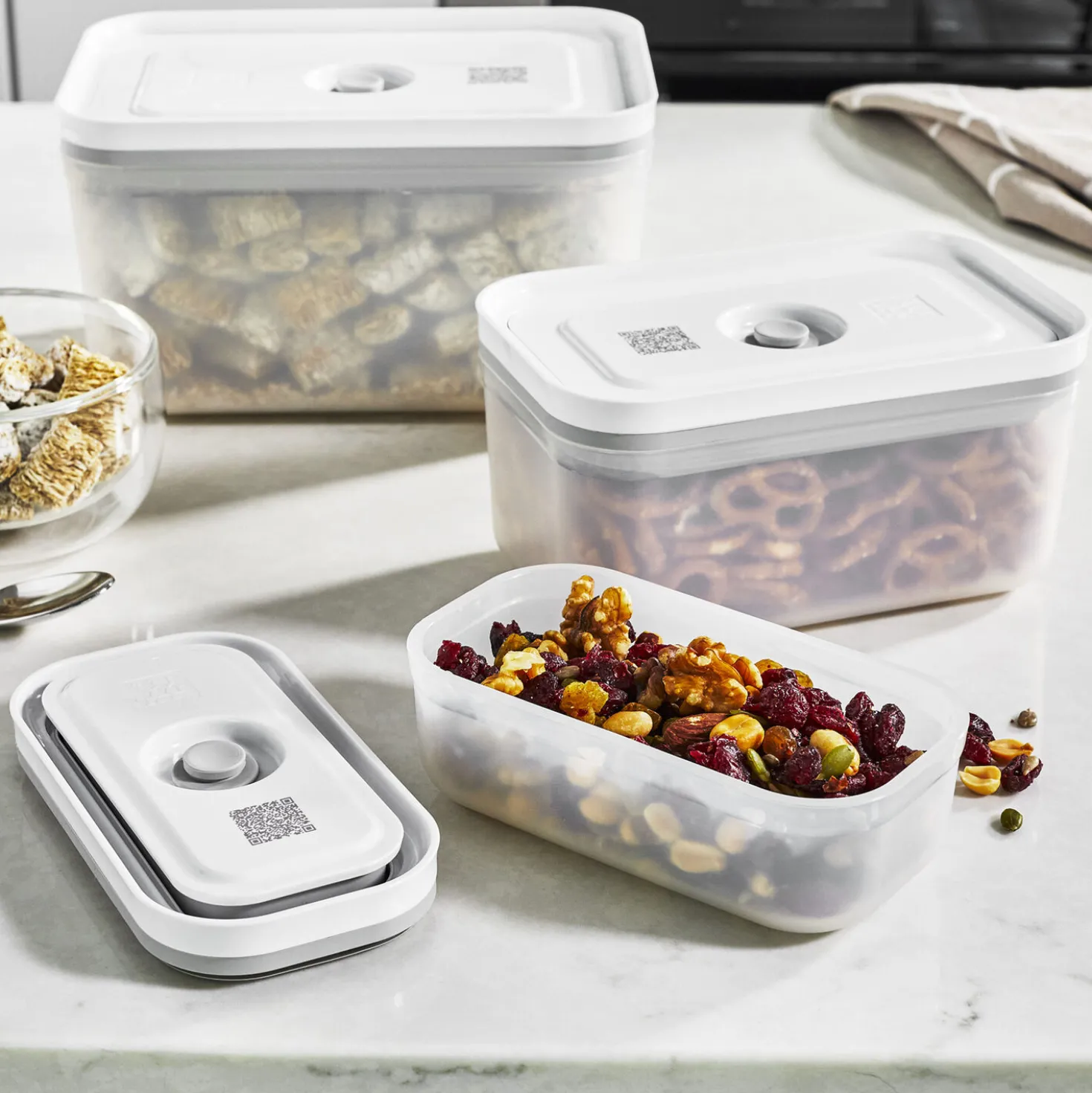 Set de boîtes sous vide, S/M/L / 3-pcs, Plastique, semi transparent-Gris