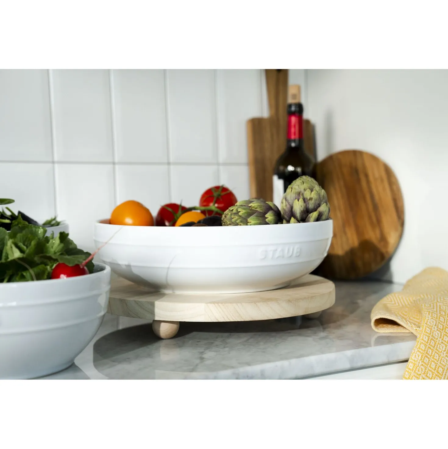 Set de bols avec couvercles sous vide, 4-pcs. /M/L/18/24cm, blanc, Céramique