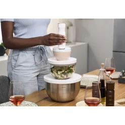Set de bols avec couvercles sous vide, 4-pcs. /M/L/18/24cm, blanc, Céramique