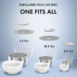 Set de bols avec couvercles sous vide, 4-pcs. /M/L/18/24cm, blanc, Céramique