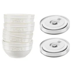 Set de bols avec couvercle / 6-pcs, 12cm /Blanc ivoire