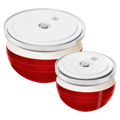 Set de bols avec couvercles sous vide, 4-pcs. /M/L/18/24cm, cerise / blanc, Céramique