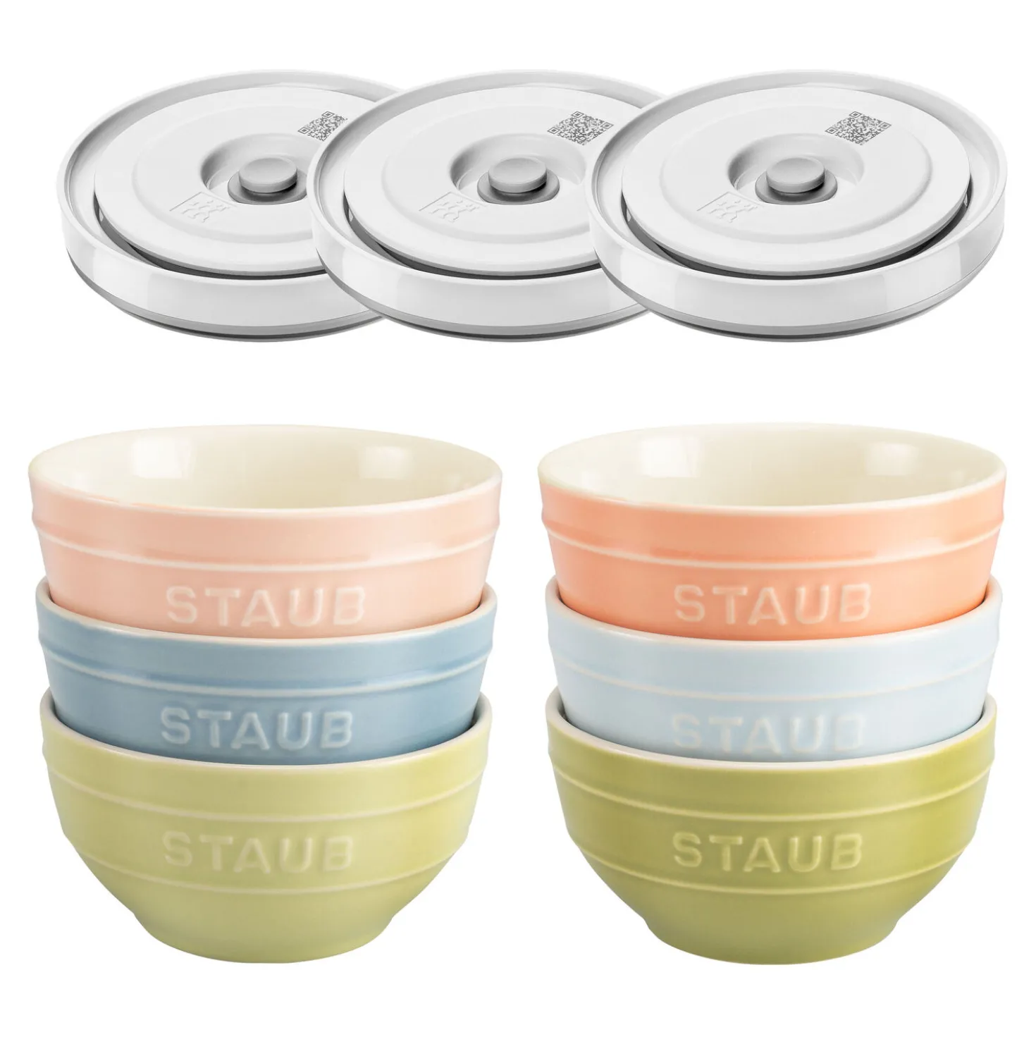Set de bols avec couvercles sous vide, 9-pcs. /S/12 cm, couleurs mélangées, Céramique