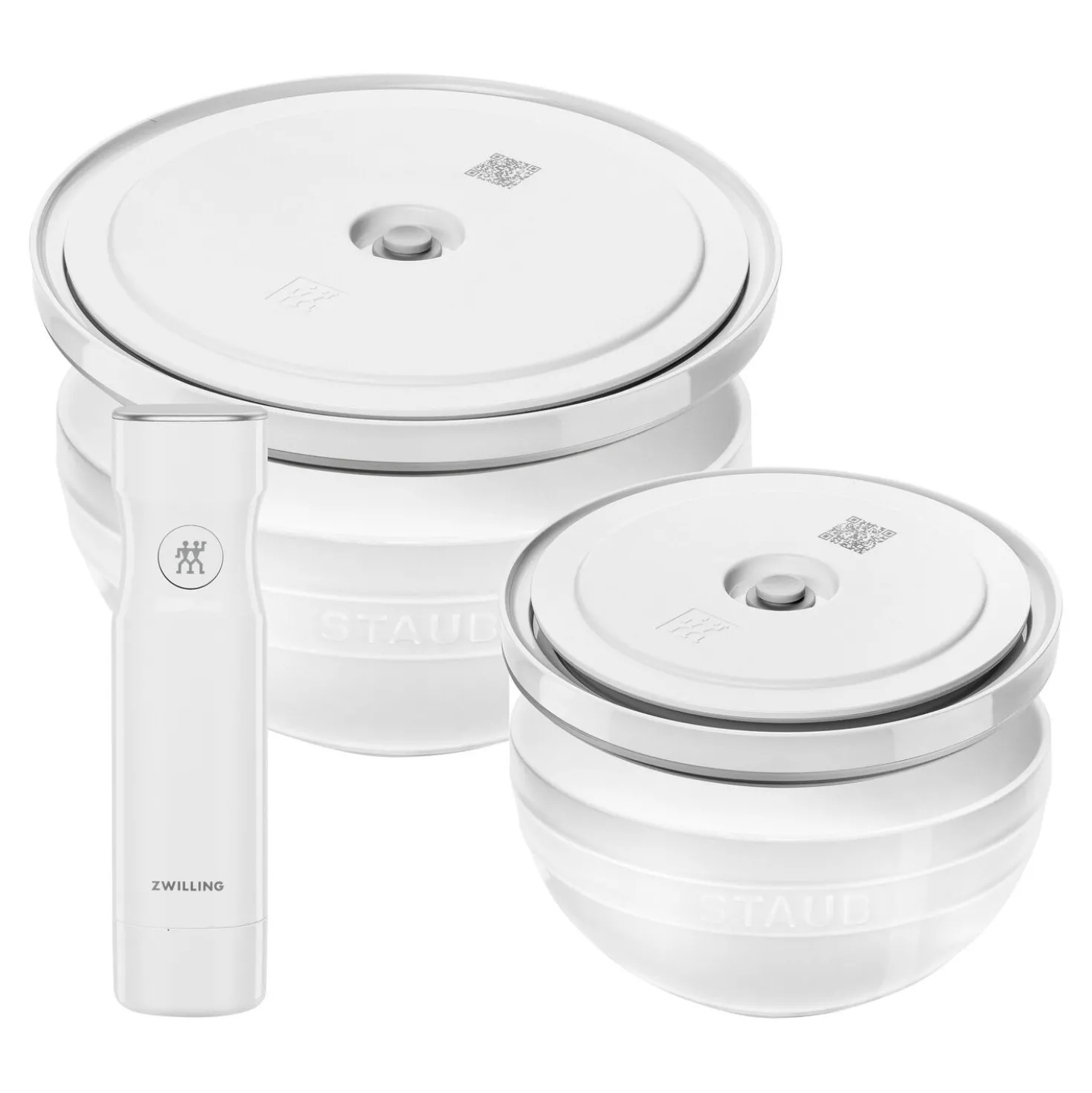 Set de bols avec pompe et couvercles sous vide, 5-pcs. /M/L/ 18/24cm, blanc, Céramique