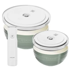 Set de bols avec pompe et couvercles sous vide, 5-pcs. /M/L/ 18/24cm, eucalyptus, Céramique