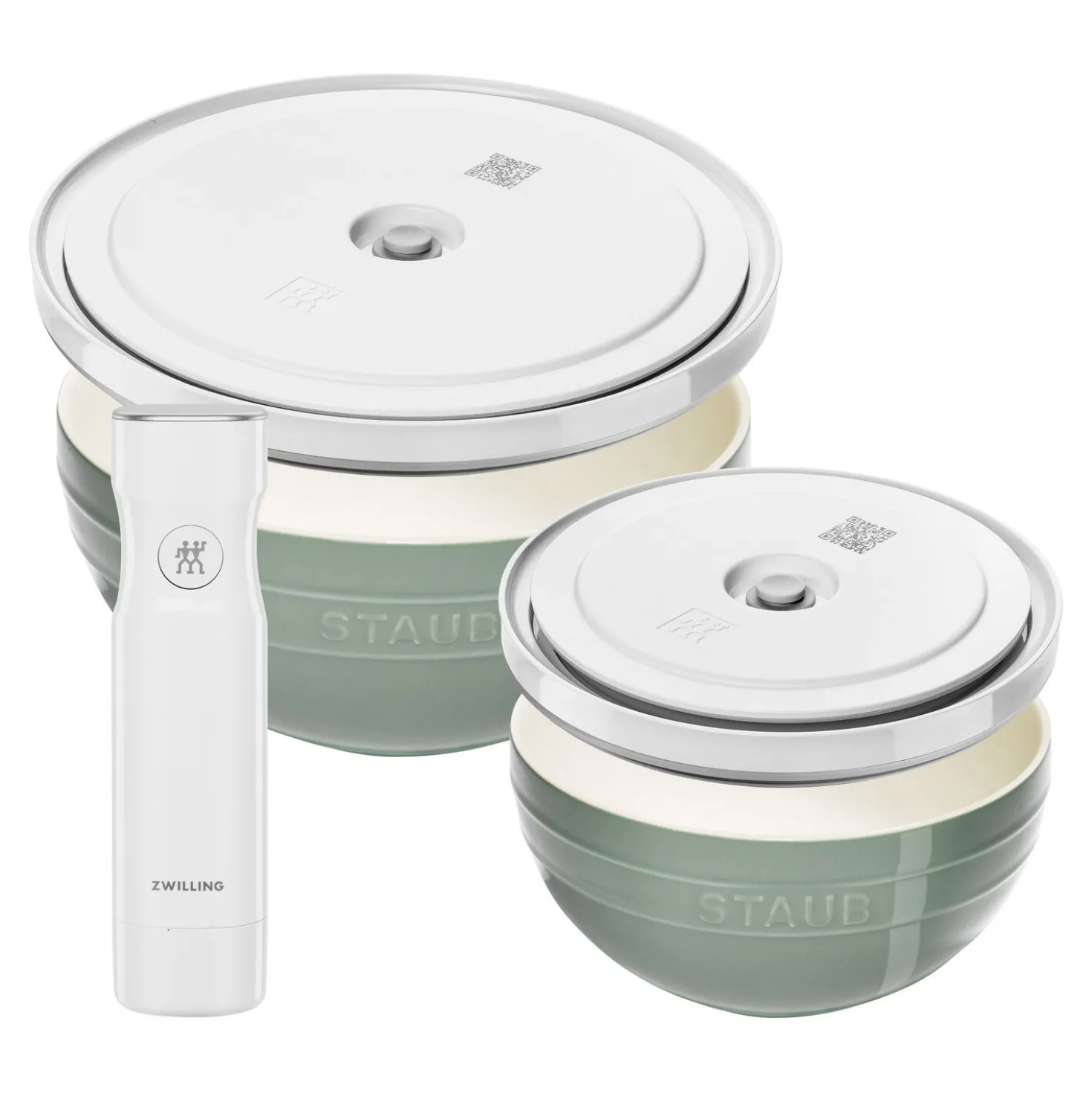 Set de bols avec pompe et couvercles sous vide, 5-pcs. /M/L/ 18/24cm, eucalyptus, Céramique