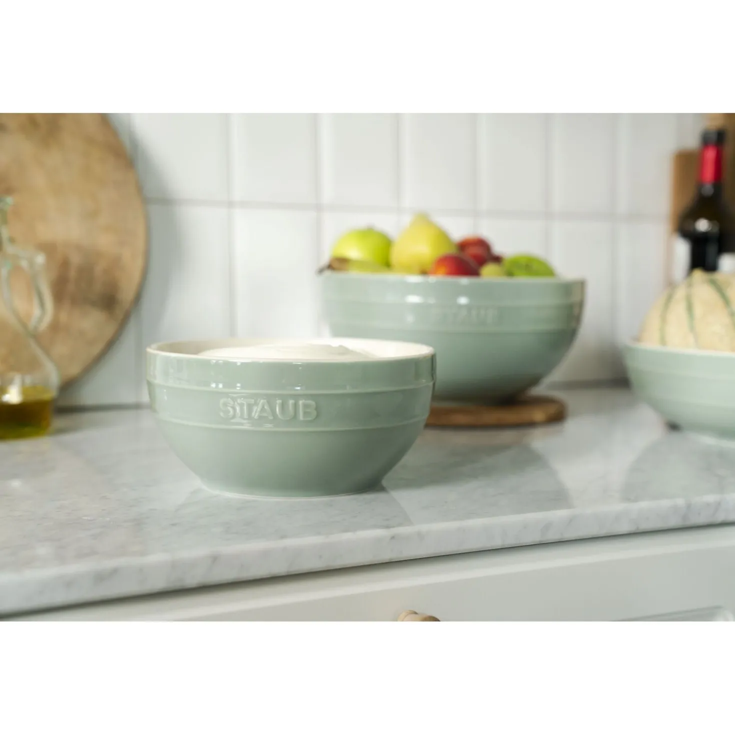Set de bols avec pompe et couvercles sous vide, 5-pcs. /M/L/ 18/24cm, eucalyptus, Céramique
