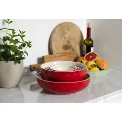 Set de bols avec pompe et couvercles sous vide, 5-pcs. /M/L/18/24cm, cerise, Céramique