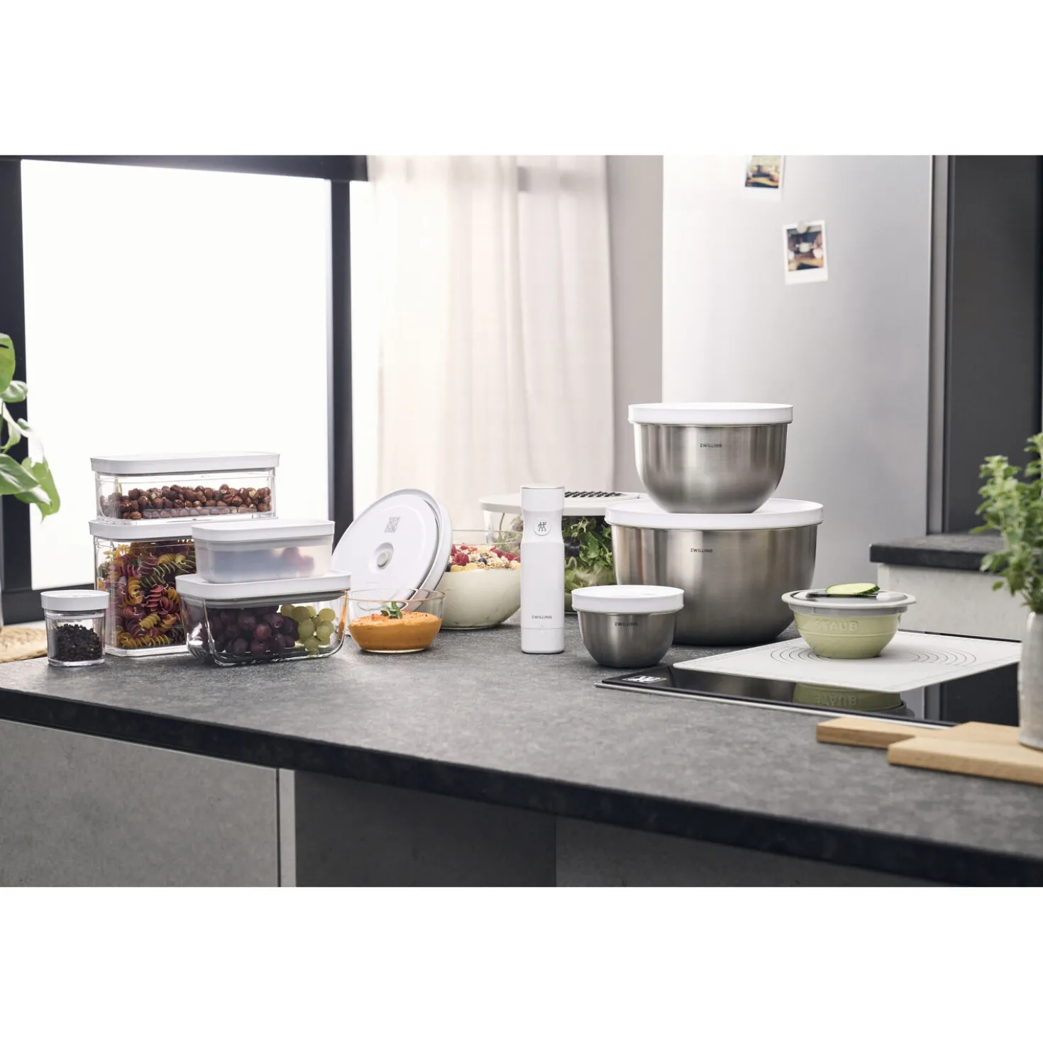 Set de bols sous vide avec couvercle, 10-pcs. /S/M/L, eucalyptus / transparent, Céramique