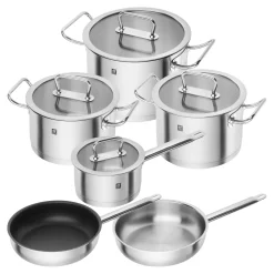 Set de casseroles et poêles, 6-pcs. /16/20/24/26 cm, argent, Inox
