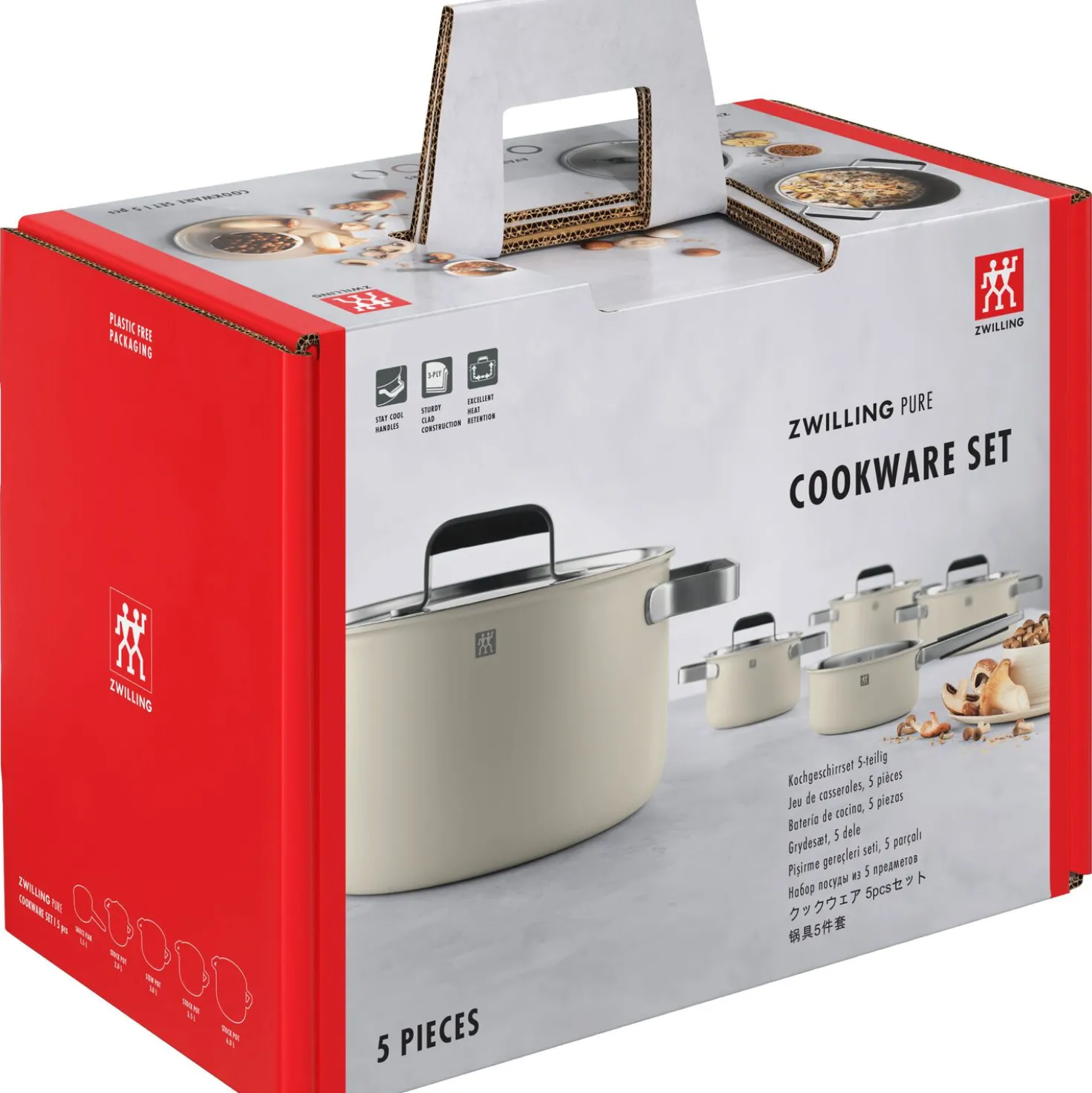 Set de casseroles et poêles, 5-pcs, Inox 18/10