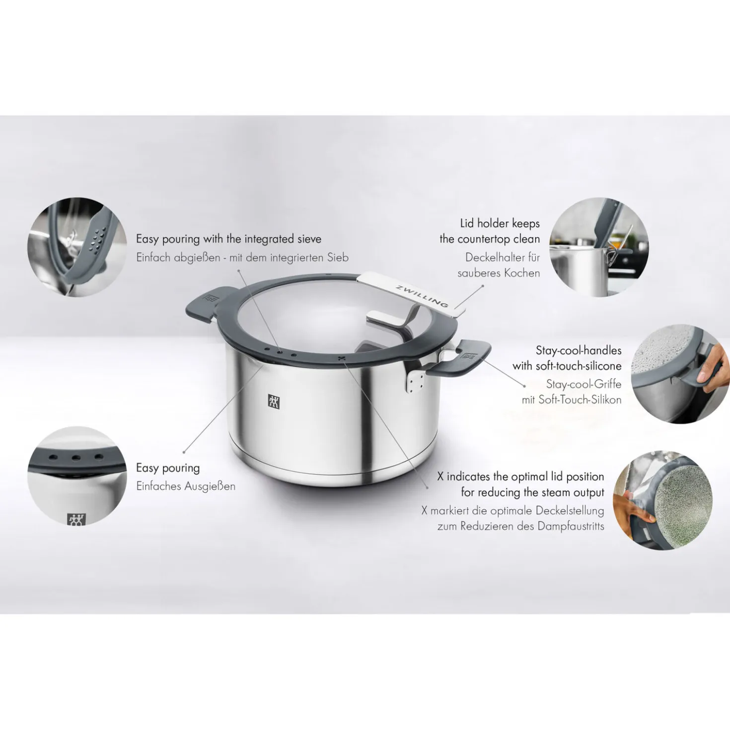Set de casseroles, 5-pcs, Acier inoxydable