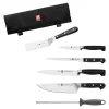 Set de chef couteau avec acier à aiguiser & étui, 7-pcs. /10/13/18/20/23 cm, noir mat, Acier