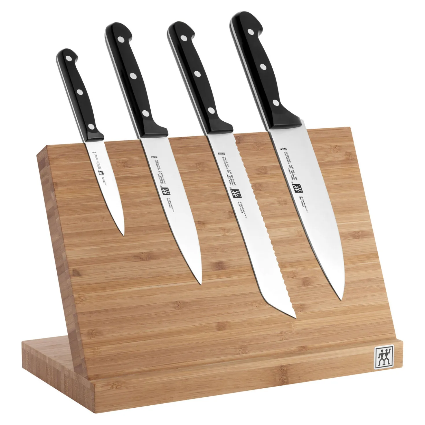 Set de couteau de chef & bloc de couteaux vide magnétique, 5-pcs. /10/16/20 cm, brun, Bambou