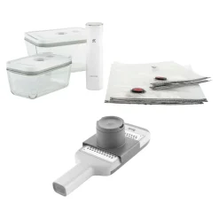 Set de démarrage sous vide avec multi-r&acirc;pe, 7-pcs/ M/L, gris/transparent, Verre