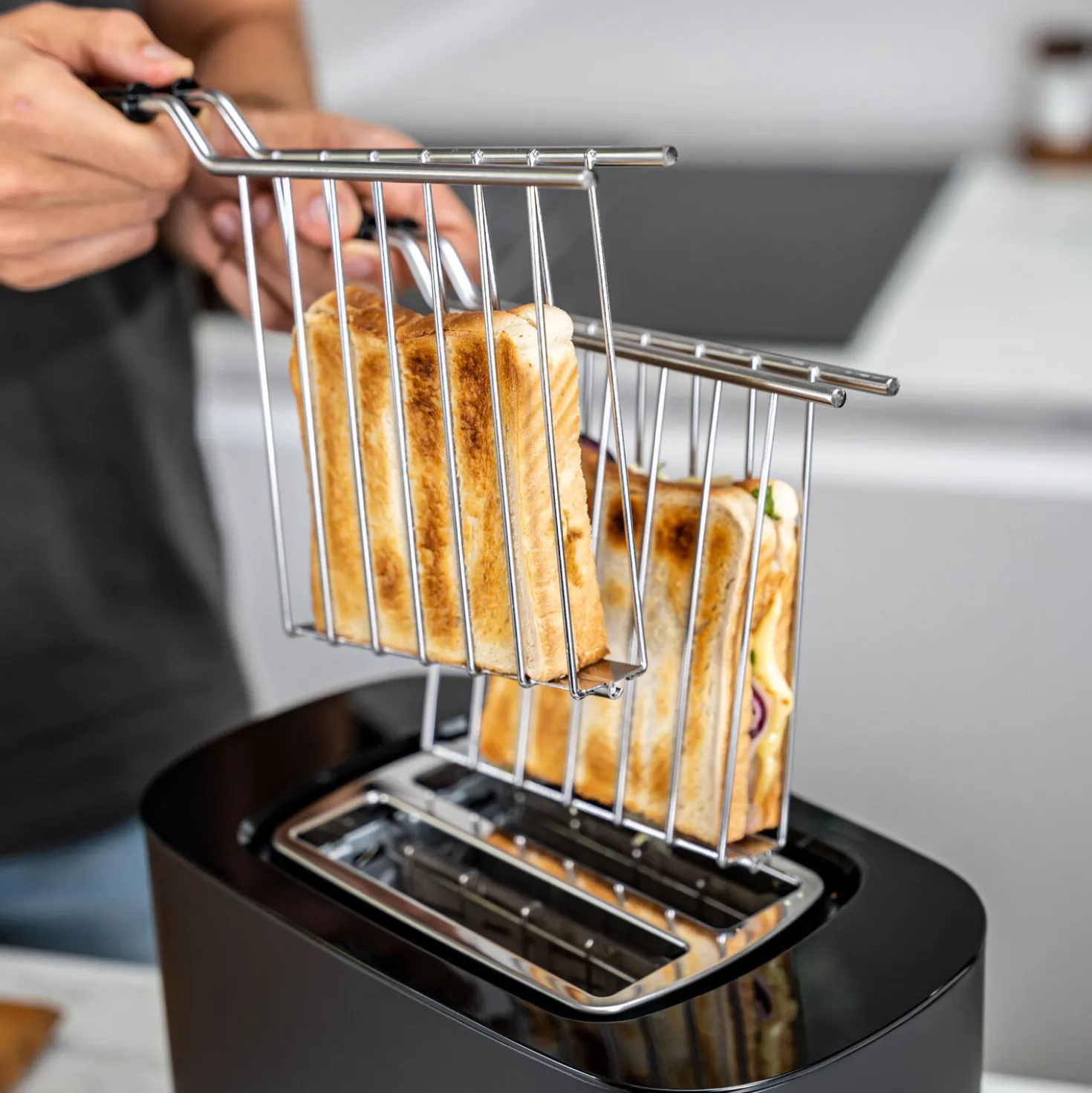 Set de grille-pain, grille pour sandwichs & viennoiserie, 4-pcs., argent / blanc, Acier