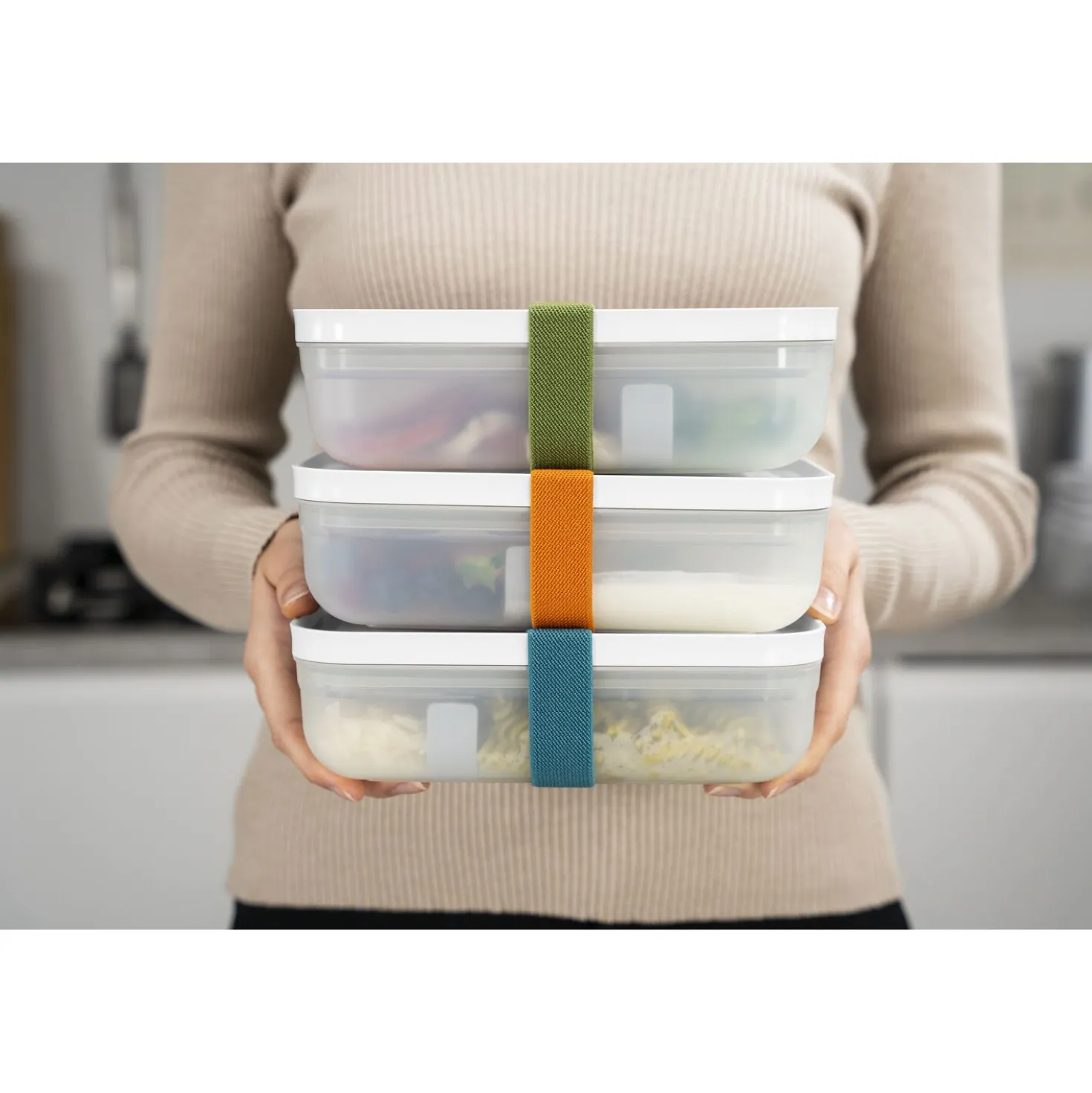 Set de lunch box sous vide, L plate / 6-pcs, Plastique, semi transparent-Gris