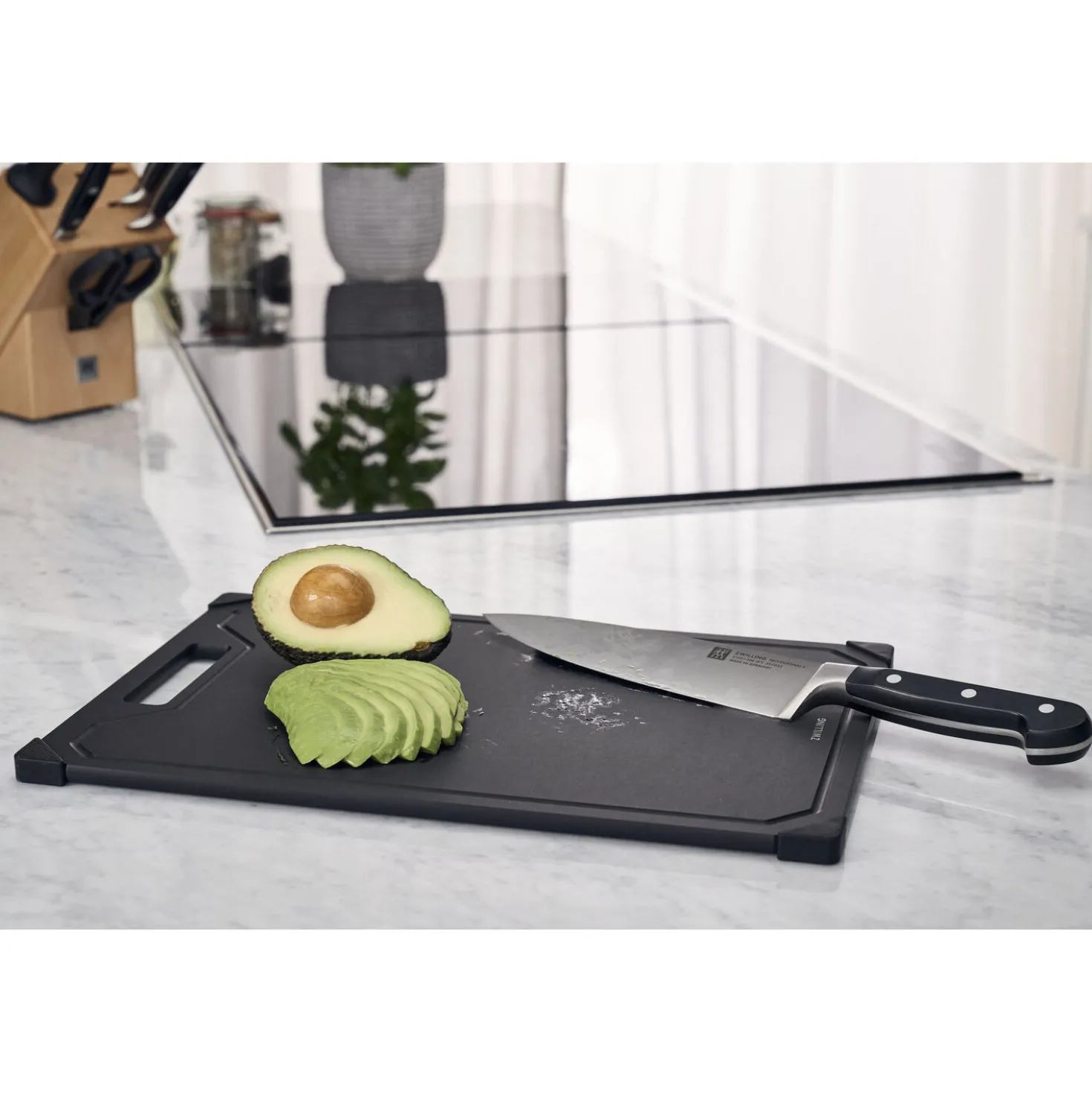 Set de planches à découper avec support, 4-pcs. /S/M/L, noir mat, Fibres de Bois