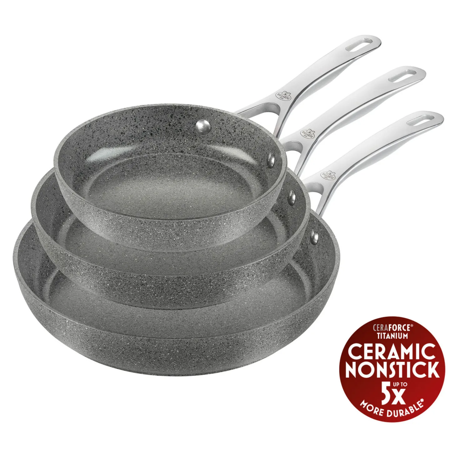 Set de poêles, 3-pcs. /20/24/28 cm, gris pierre, Aluminium