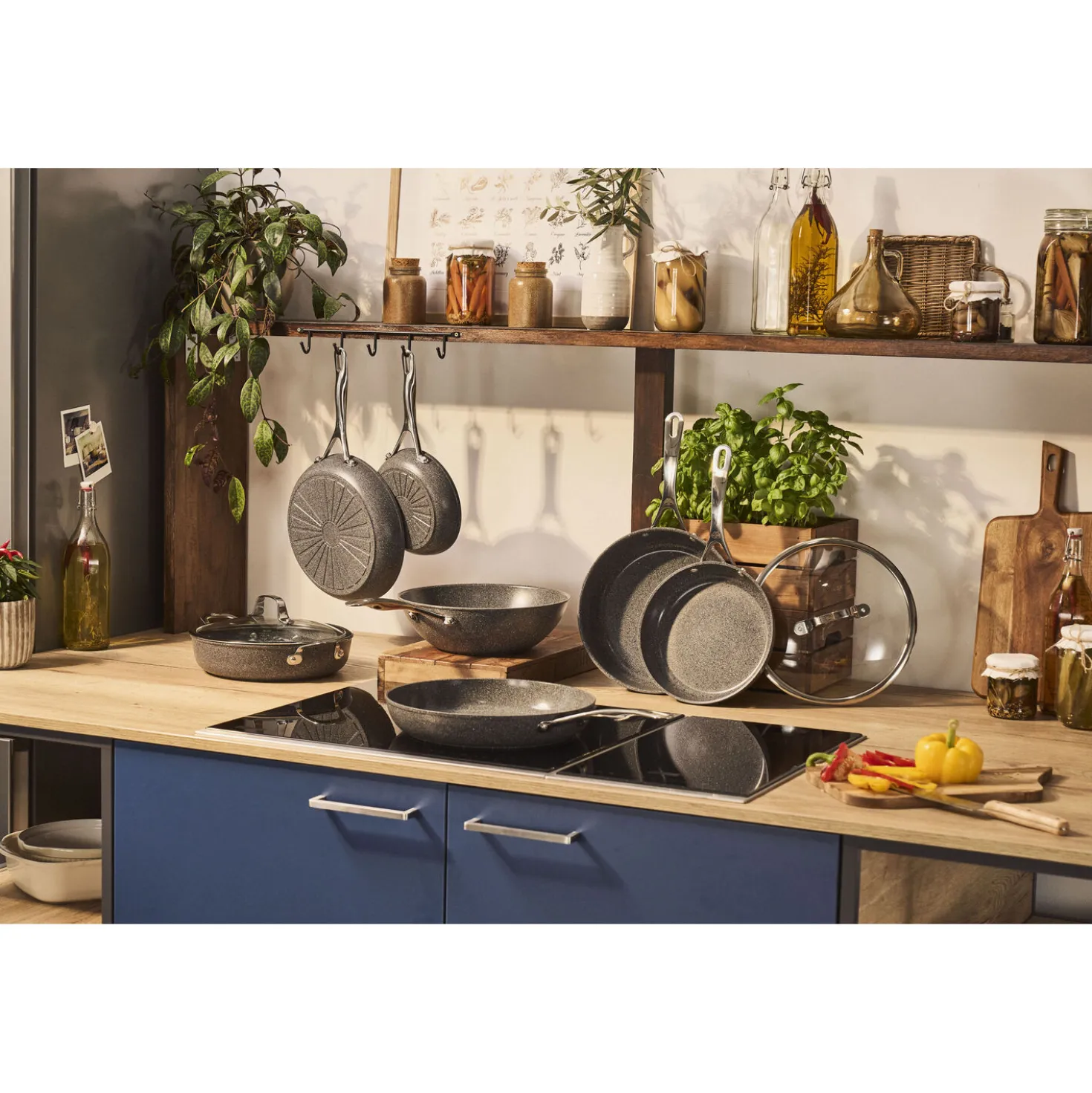 Set de poêles, 3-pcs. /20/24/28 cm, gris pierre, Aluminium