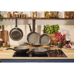 Set de poêles, 3-pcs. /20/24/28 cm, gris pierre, Aluminium