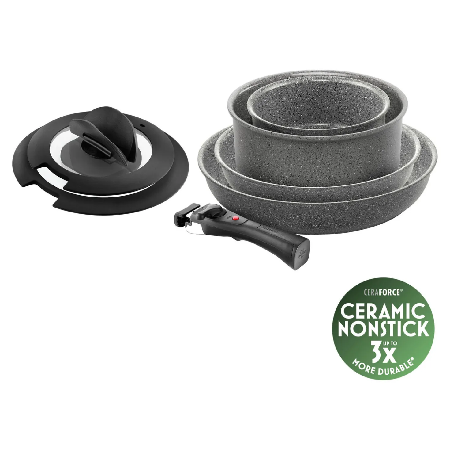 Set de poêles, 7-pcs, Aluminium, Revêtement antiadhésif en céramique